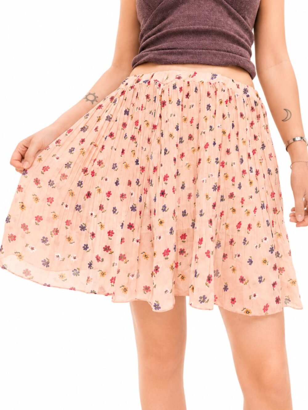 STONE FLOWER Pink Floral Flowy Mini Skirt